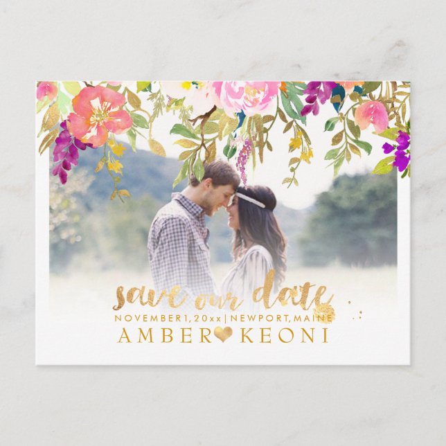 Postal De Anuncios Boho Acuarela Floral Verano Save the Date (Anverso)