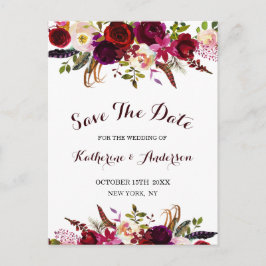 Postal De Anuncios Boho Burgundy Marsala Floral Boda Save the Date
