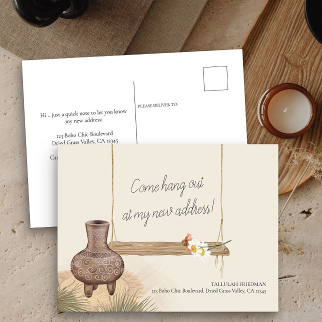 Postal De Anuncios Boho Chic se muda a una nueva dirección (New Address postcard with boho garden swing)