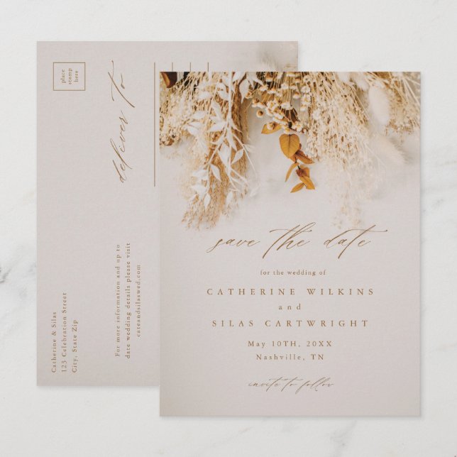 Postal De Anuncios Boho Fall Flowers Wedding Save The Date (Anverso / Reverso)
