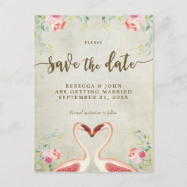 Postal De Anuncios boho floral flamingo boda salva la fecha