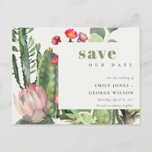 POSTAL DE ANUNCIOS BOHO FLORAL ROSA CACTUS DEL DESIERTO FAUNA GUARDAR