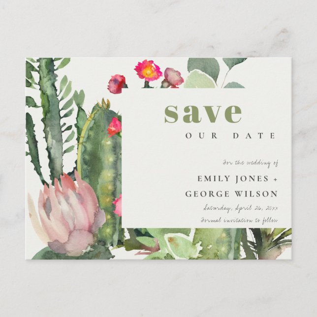 POSTAL DE ANUNCIOS BOHO FLORAL ROSA CACTUS DEL DESIERTO FAUNA GUARDAR (Anverso)