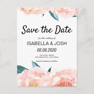 Postal De Anuncios Boho Floral Rosa Peonía Guardar la Fecha