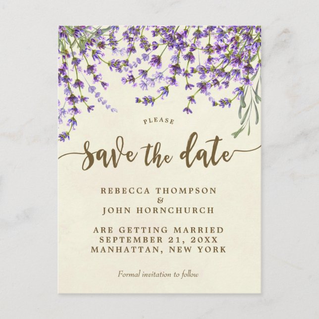 Postal De Anuncios boho lavender boda floral salva la fecha (Anverso)