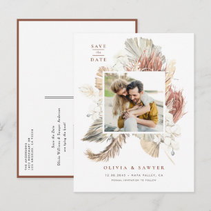 Postal De Anuncios Boho Palmas Secas y Orquídeas Foto Salvar Fecha
