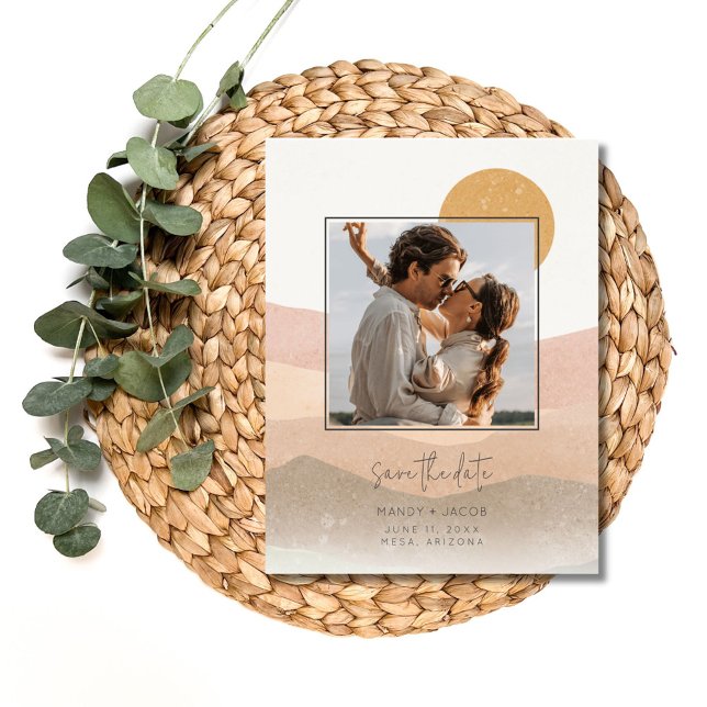 Postal De Anuncios Boho Photo Desert Wedding Salva la fecha (Boho Photo Desert Wedding Save the Date)