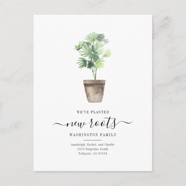 Postal De Anuncios Boho Planta Nos Mudamos Cambio de Dirección (Anverso)