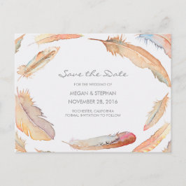 Postal De Anuncios Boho Plumas Acuarela Save the Date