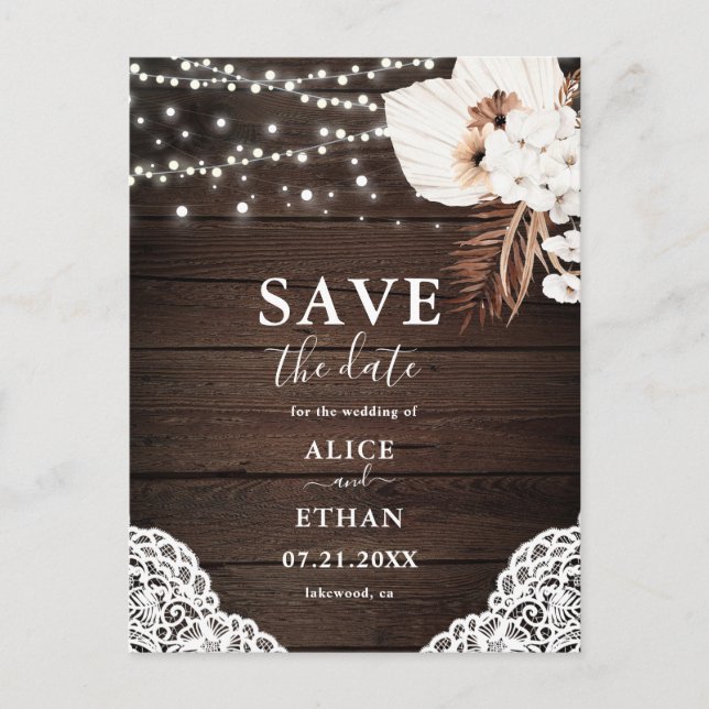 Postal De Anuncios Boho Rustic Neutral Flowers Wedding Save The Date (Anverso)