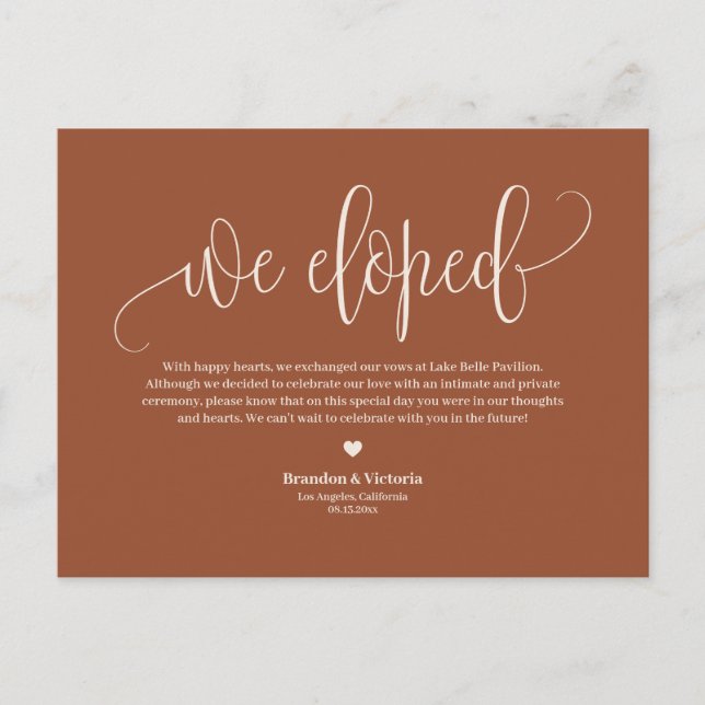 Postal De Anuncios Boho Terracotta Bonito Script Boda Elopement (Anverso)