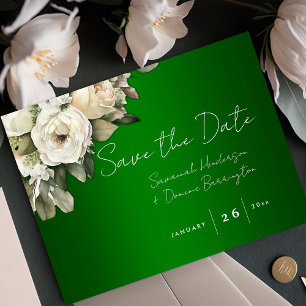 Postal De Anuncios Boho Verde Esmeralda con Rosas Blancas Salva la Fe