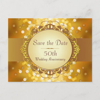 Postal De Anuncios Bokeh de oro salva la fecha 50 aniversario