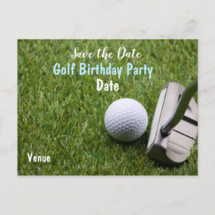 Postal De Anuncios Bola de golf con putter sobre césped verde