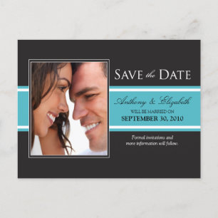 Postal De Anuncios Bold Aqua Stripe Save Date Postcard