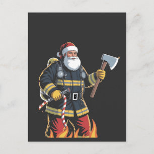 Postal De Anuncios Bombero Camión de bomberos Árbol de Navidad Santa