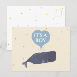 Postal De Anuncios Bonito Baby Shower de ballena dulce es un niño