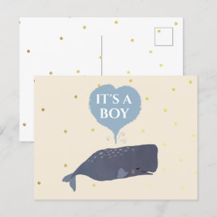 Postal De Anuncios Bonito Baby Shower de ballena dulce es un niño