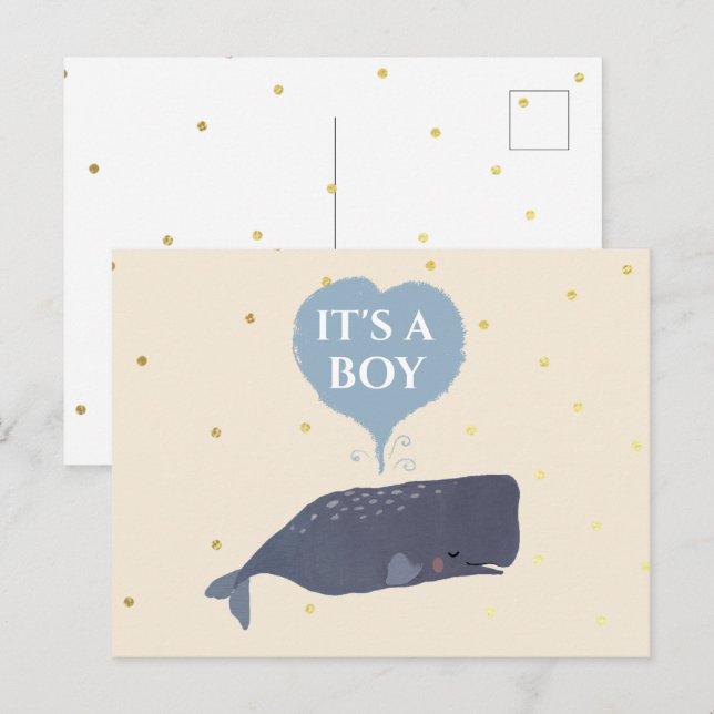 Postal De Anuncios Bonito Baby Shower de ballena dulce es un niño (Anverso / Reverso)