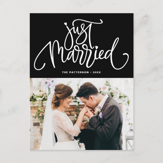 Postal De Anuncios Bonito Boda de fotografía negro recién casado (Anverso)
