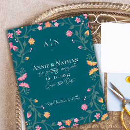 Postal De Anuncios Bonito Boda de marco floral amarillo rosado oscuro