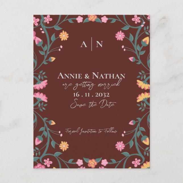 Postal De Anuncios Bonito Hermoso Boda de marco floral amarillo rosad (Anverso)