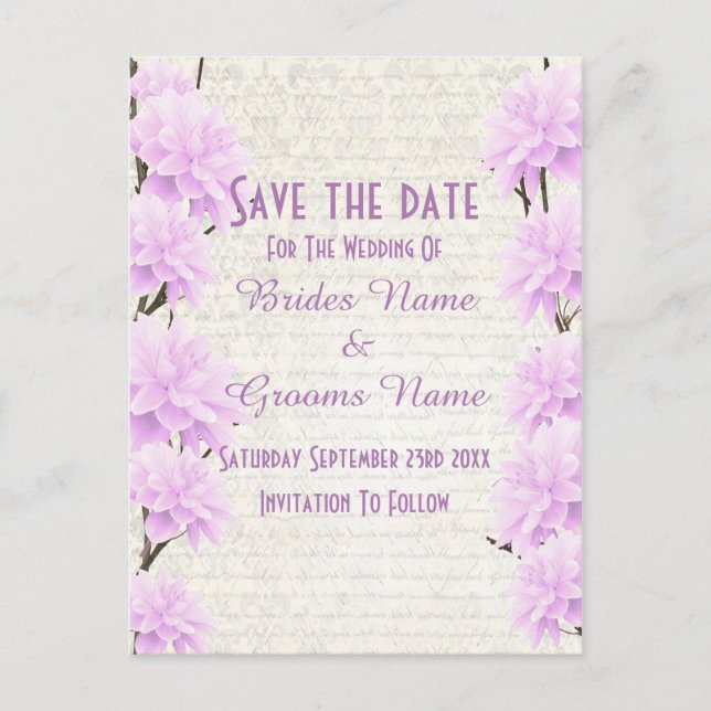 Postal De Anuncios Bonito lilac floral pálido guardar la fecha (Anverso)