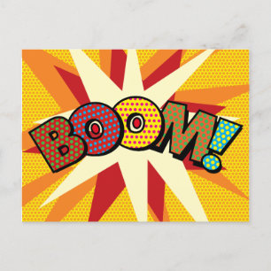 Postal De Anuncios BOOM Burbuja de Mensaje de Diversión Retro