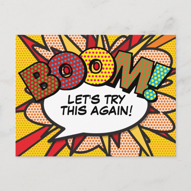 Postal De Anuncios BOOM Cambio de fecha pospuesto Cómic Arte Pop (Anverso)