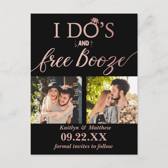 Postal De Anuncios Booze gratis y Booze Modern Wedding Salven la fech (Anverso)