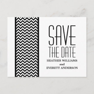 Postal De Anuncios Borde de cheurón de Ebony Save the Date Postcard