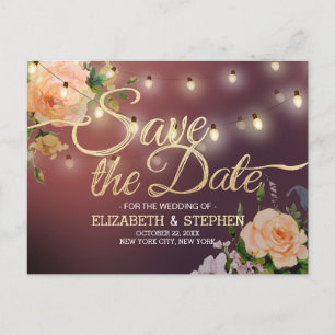 Postal De Anuncios Borgoña Red Floral String Lights Save The Date