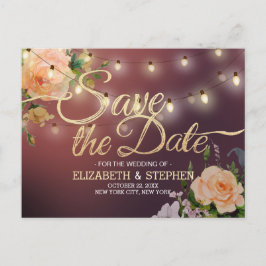 Postal De Anuncios Borgoña Red Floral String Lights Save The Date