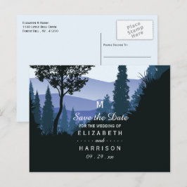 Postal De Anuncios Bosque azul forestal, ahorrar la fecha de boda rús