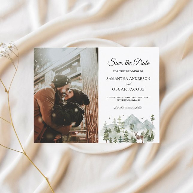 Postal De Anuncios Bosque de acuarela | Árboles y ciervos  (Subido por el creador)