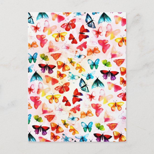 Postal De Anuncios Bosque de mariposas caprichosas acuarela arcoíris (Anverso)