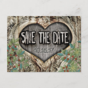 Postal De Anuncios Bosque Salva la Fecha Corazón Nudo en Tronco