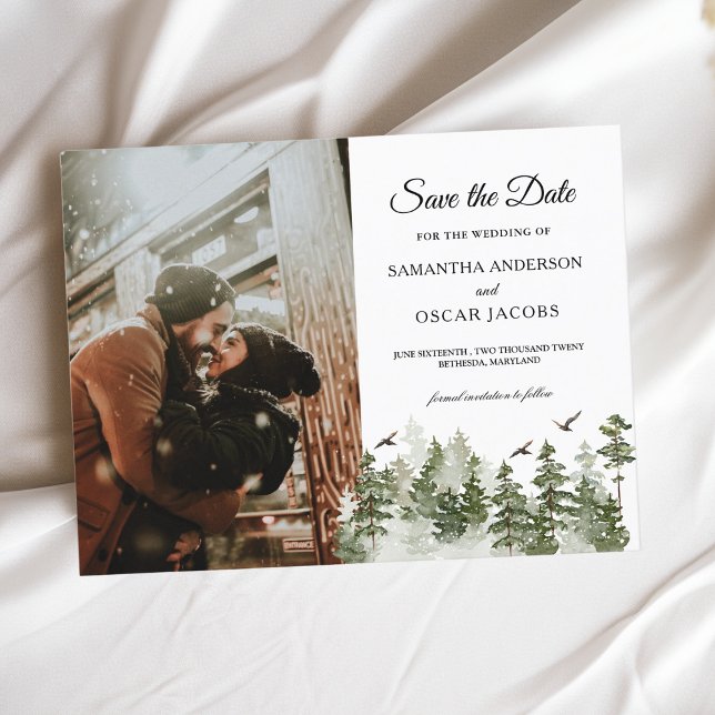 Postal De Anuncios Bosque verde acuático de invierno moderno con niev (Subido por el creador)