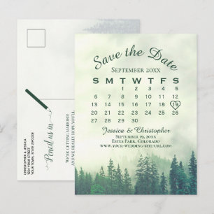 Postal De Anuncios Bosque Verde Brumoso Calendario de Boda para Guard