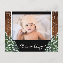 Postal De Anuncios Bosque y madera nevados & foto de nacimiento de be