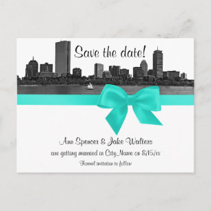 Postal De Anuncios Bosquejo del horizonte de Boston BW Aqua Save the 