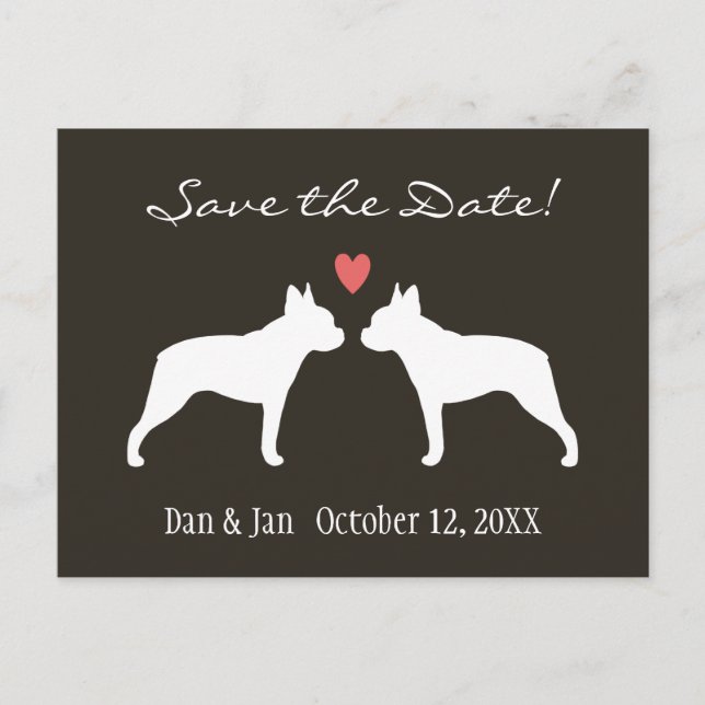 Postal De Anuncios Boston Terriers Boda Guardar la Fecha (Anverso)