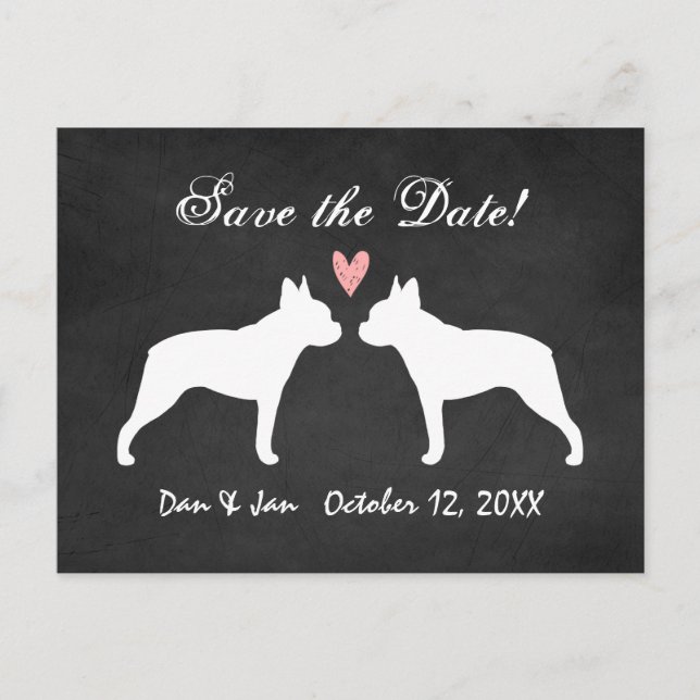 Postal De Anuncios Boston Terriers Boda Save the Date (Anverso)