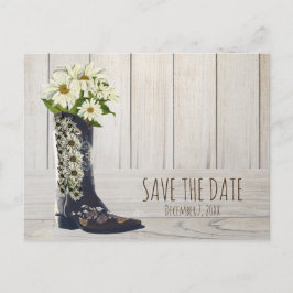 Postal De Anuncios Bota Rústica de Campo con Margaritas Save The Date