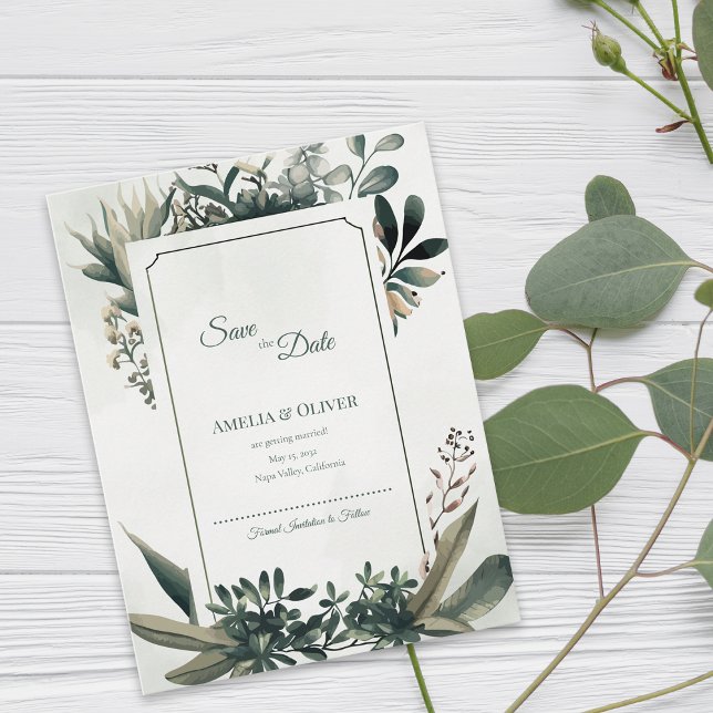 Postal De Anuncios Botanical Greenery Sage Green Garden Wedding (Botanical Greenery Save the Date | Elegant Sage Green Garden Wedding Announcement)