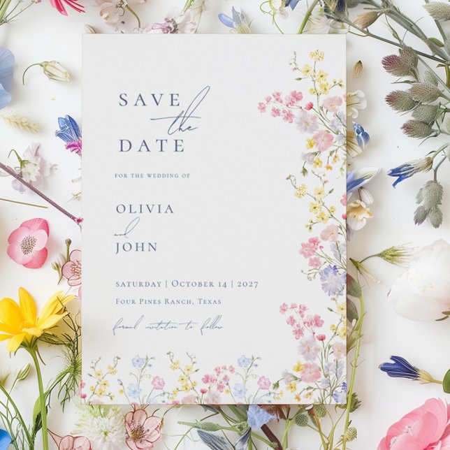 Postal De Anuncios Botanical Wildflowers Wedding Save the Date (Botanical Wildflowers Wedding Save the Date Announcement Postcard)