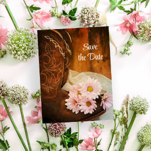 Postal De Anuncios Botas de vaquero con margaritas rosadas para boda 