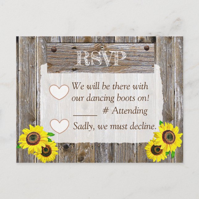 Postal De Anuncios Botas de Vaquero y Girasoles RSVP Boda (Anverso)