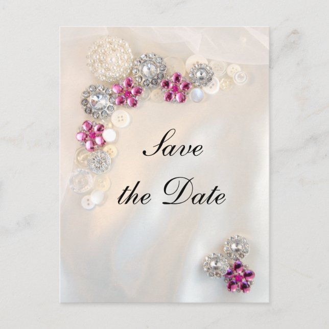 Postal De Anuncios Botones de Diamante Rosa Perla para Boda Save the  (Anverso)