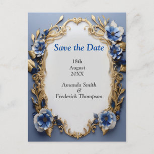 Postal De Anuncios Bouquets de los bordes azul-blanco y oro de Silky